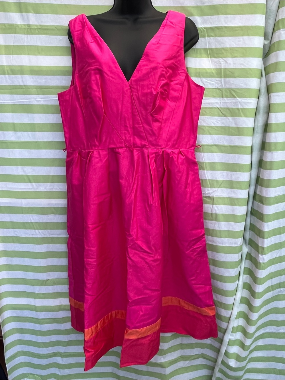 Calvin Klein Hot Pink Sleeveless V-Neck Party Dress with Orange Trim